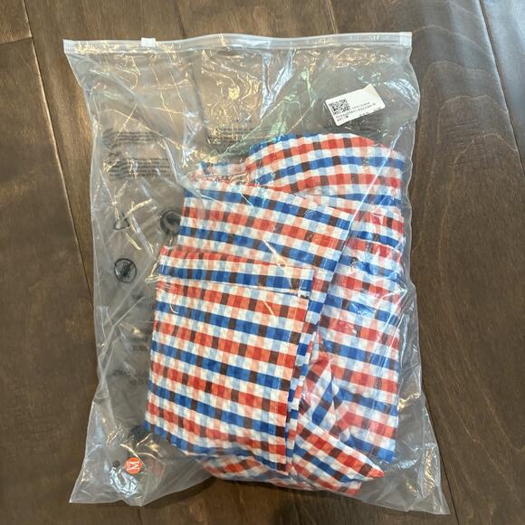 Plaid Gingham Shirt Dress Women Medium Red Blue Puff Sleeve Game Day Button Down - Picture 11 of 13